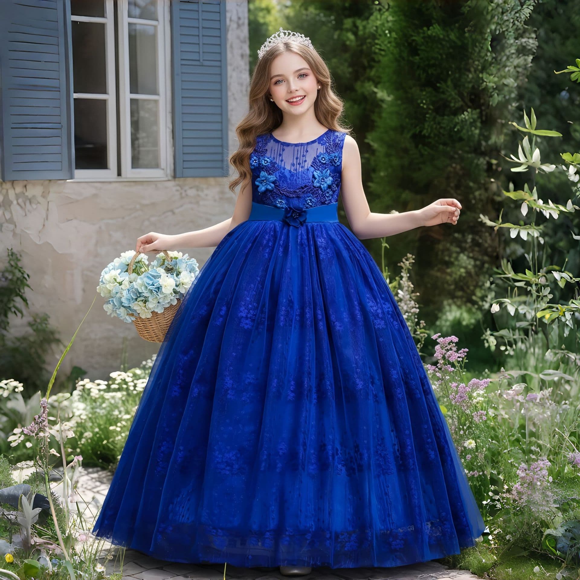 Hot-selling Long Girls' Formal Dress Sleeveless Full Tulle Tutu Piano Performance Flower Girl Host Costume Wholesale