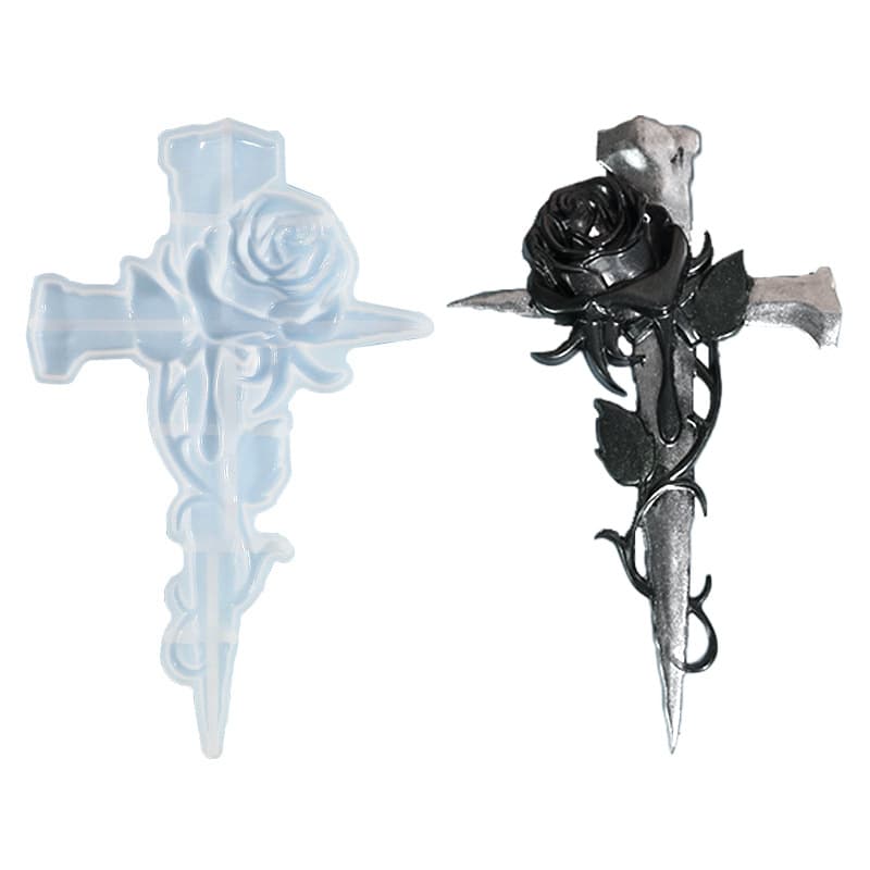 New DIY Resin Mold Rose Cross Pendant Silicone Mold Wall Decoration Cross-Border Exclusive