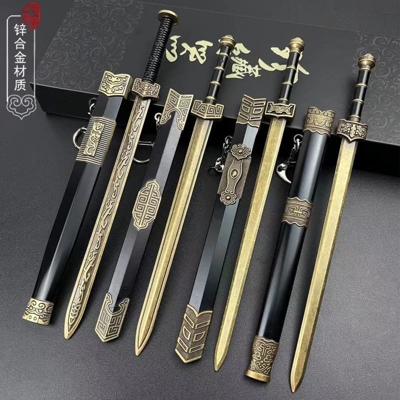 Ancient Chinese Famous Swords: Qin Shi Huang Ruyi Sword, Han Sword, Yue King Sword Alloy Toy Sword Model, Vintage Style Sword Decoration