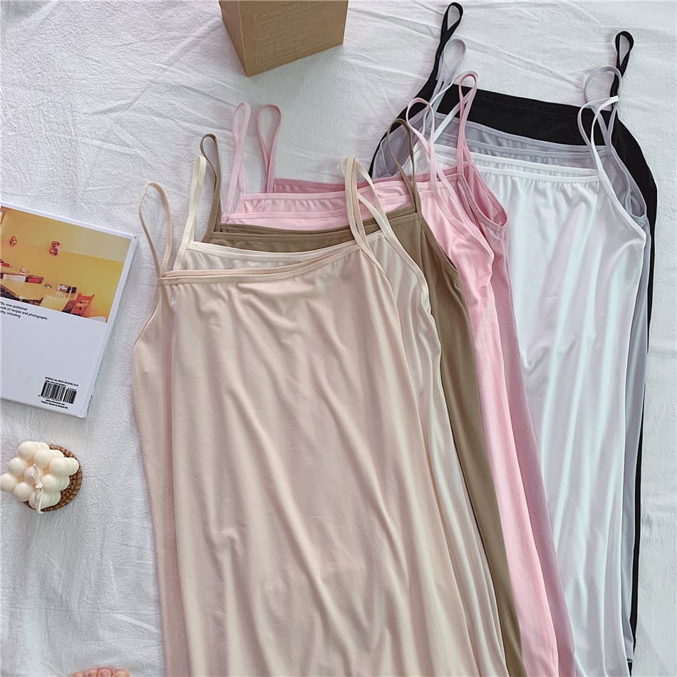 Summer Thin Strap Camisole Mid-Length Sleep Dress for Women, Solid Color Sleepwear, Sexy Fitted Slip Dress