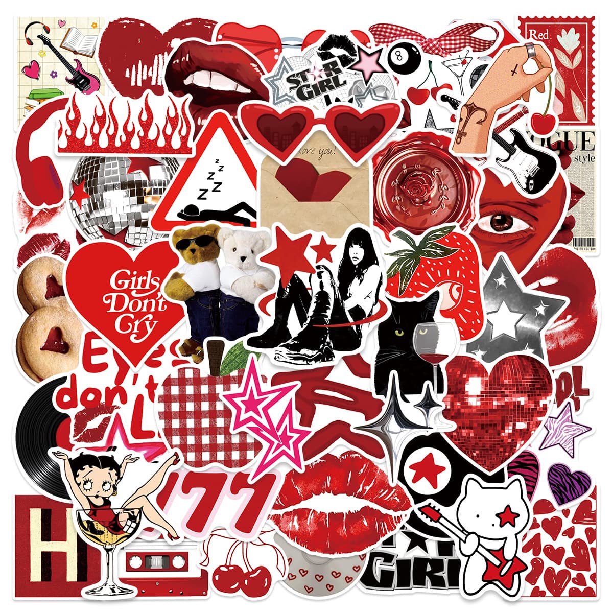 50 Sweet Cool Downtown Y2K Girls Stickers Creative Pattern Decoration DIY Scrapbook Back Card iPad Stickers