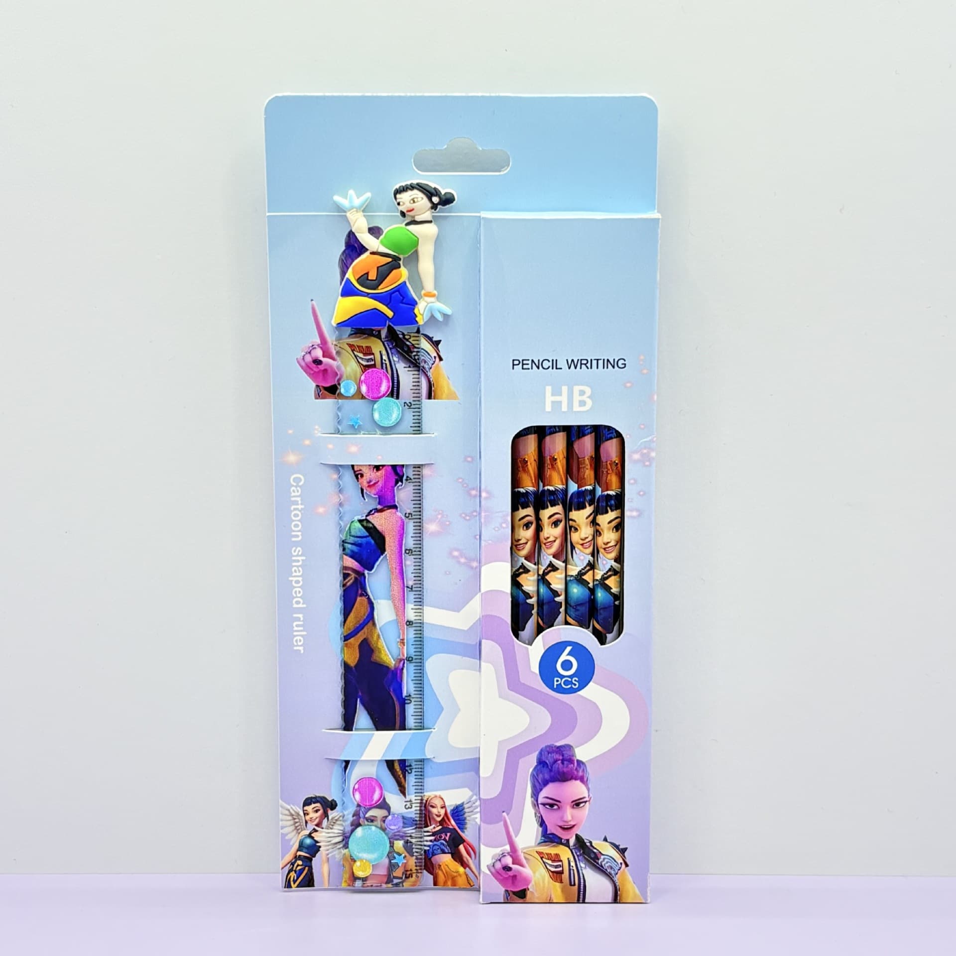 KPOP Witch Hunting Girl Group Stitch Wooden HB Pencil Ruler Cartoon Student Writing Special Pencil Gift Card Pack