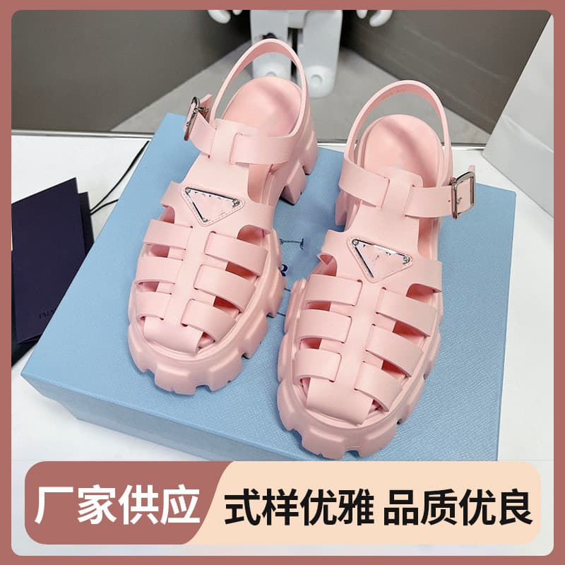 24 summer platform thick sole triangle logo rubber woven sandals gear thick heel round toe increased Roman toe women's shoes
