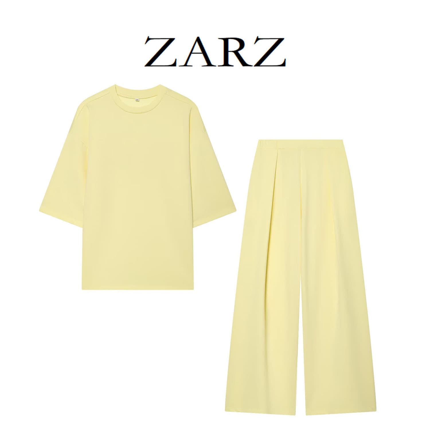 ZARZ Self-Made European-American Style New Women's Chic Versatile Side Slit T-Shirt and Pants Set