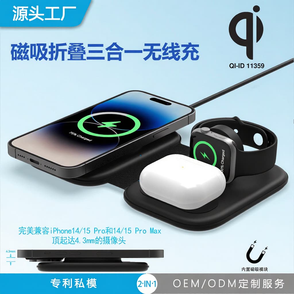 F20p Foldable Magnetic Three-in-one Wireless Charger Suitable For 14pro-15 Pro Max Digital Computer/mobile Phone Charger