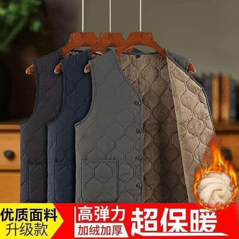 Winter Men's Windproof Warm Vest Fleece-lined Thick Waistcoat Sleeveless Jacket Top, Cold-proof Elderly Large Size Vest