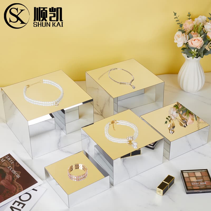 Mirror Acrylic Five-Sided Box 5-Piece Set Food Display Stand for Banquet, Wedding Buffet, and Party Food Presentation