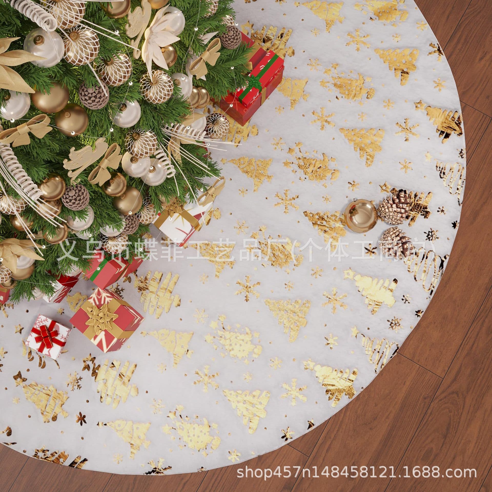 Christmas Tree Skirt White Plush Embroidered Sequin Tree Skirt Hot Stamping Gold Silver Christmas Tree Skirt Christmas Tree Decoration
