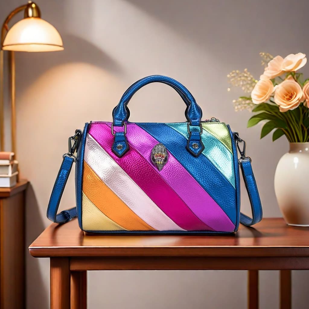 European and American Fashion New Women's Bag Rainbow Contrast Color Stitching Boston Bag Portable Shoulder Crossbody Bag
