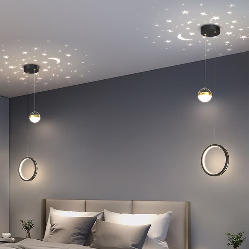 Nordic Minimalist Luxury Small Pendant Light with Starry Projection for Bedroom Bedside, Bar Counter, Hallway, and Entrance