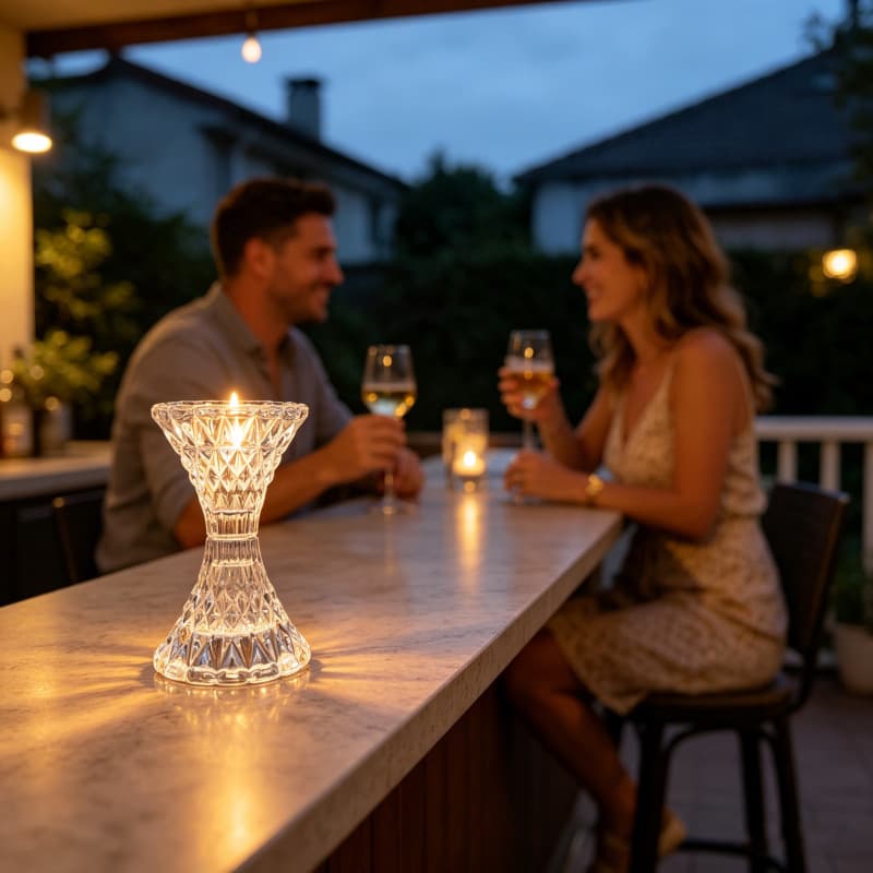 Embossed Diamond Pattern Transparent Glass Candle Holder with Wavy Lace Rim and Tall Stem Design for Indoor and Outdoor Table Ambiance Decorative Candle