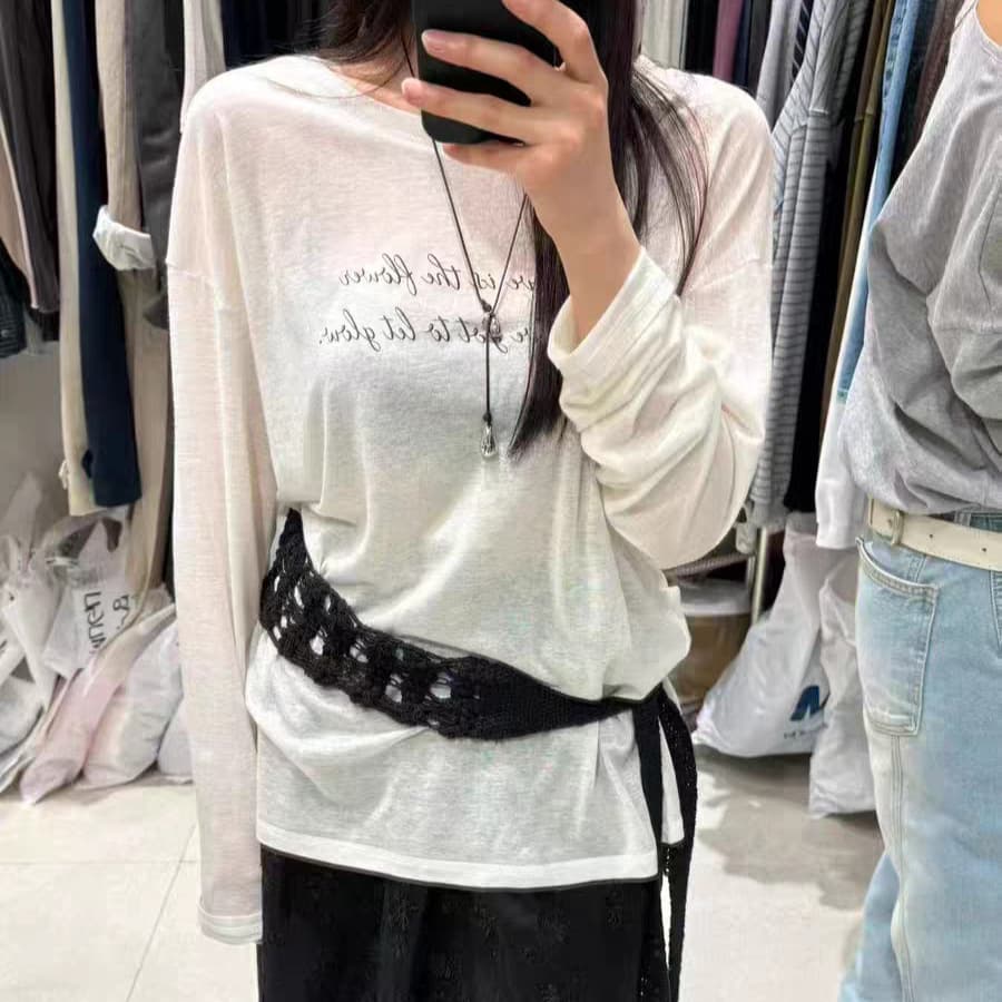 Fan Sun·Xh 2026 Spring New Korean Dongdaemun Lazy Style Round Neck Slimming Letter Print Long Sleeve T-Shirt Top