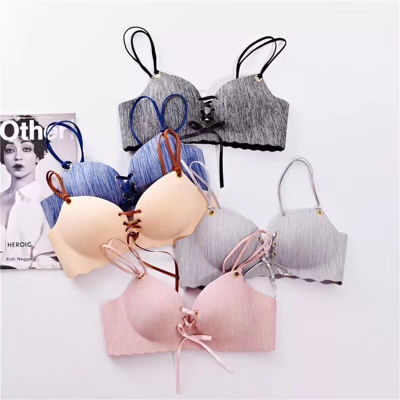 Fashion LB Element Tie-Front Push-Up Soft Seamless Bra for Women Wire-Free Lifting Side Shaping Barely-There Feel