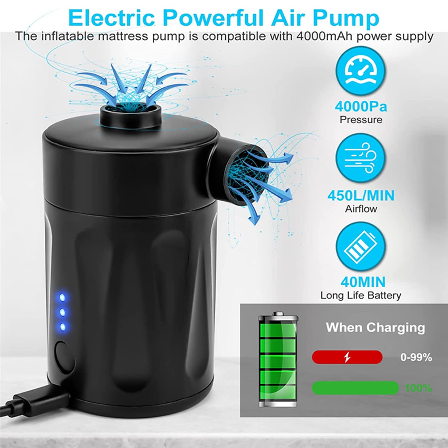 Portable Storage Pump Outdoor Wireless Swimming Pool Inflatable Boat Inflatable Bed Vacuum Compression Bag Inflation Deflation Air Pump