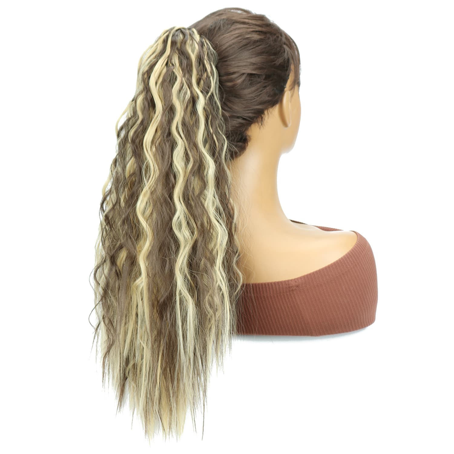 22 Inch Synthetic Fiber Wig Corn Wave Ponytail Clip Fluffy Long Curly Ponytail Wig Hair Extension