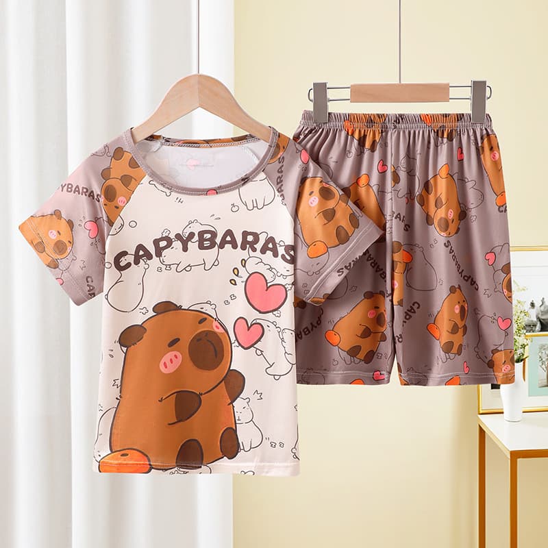 Cross-Border Girls' Pajamas Summer Thin Short Sleeve Kids Boys Little Girls Baby Cartoon Cute Summer Style