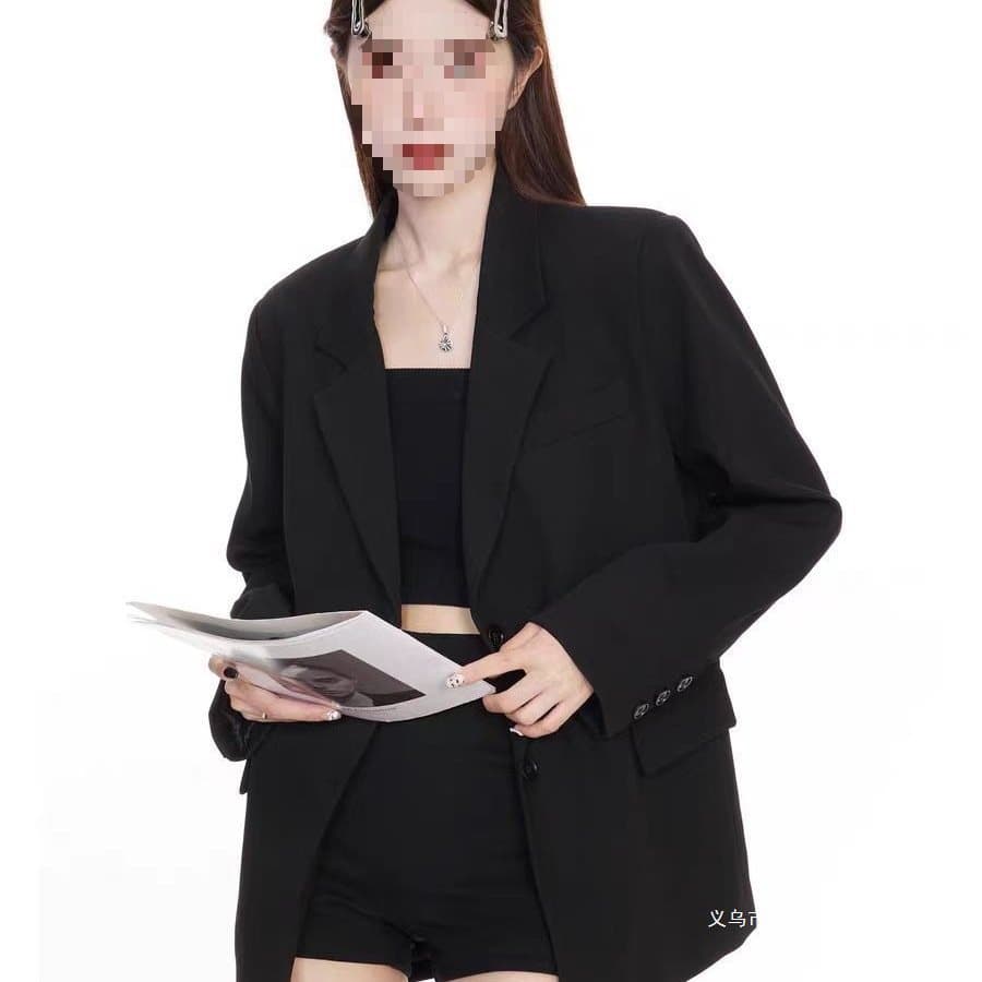 Women's petite black blazer, new 2025 spring/autumn style, Korean casual professional commuting suit.