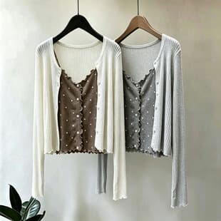 Korean Dongdaemun 2026 Spring Summer New Fashion Slimming Polka Dot Camisole + Knit Cardigan Top Two-Piece Set Women