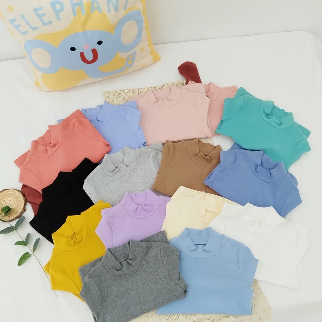 Autumn and winter children's clothing, versatile tops, thickened mid-neck base layer shirts, long-sleeved T-shirts for boys and girls, candy colors