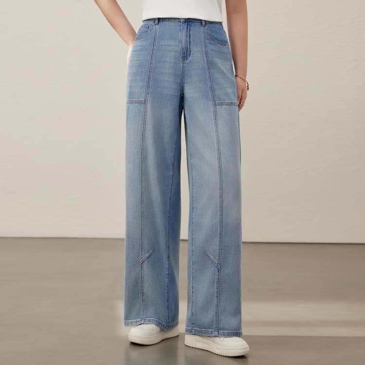 [Fashionable leg line design straight slim and versatile jeans] Slim and beautiful plus size women's summer new style for fat mm