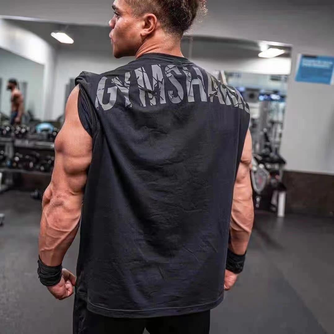 UK Gymshark Power Fitness Workout Short Sleeve Cracked Letter Loose Fit Pure Cotton Casual T-Shirt