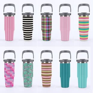 Cross-border 30oz Stainless Steel Vacuum Insulated Travel Tumbler with Handle, Striped Dual-Drink Lid, Car Cup, Ice Tumbler