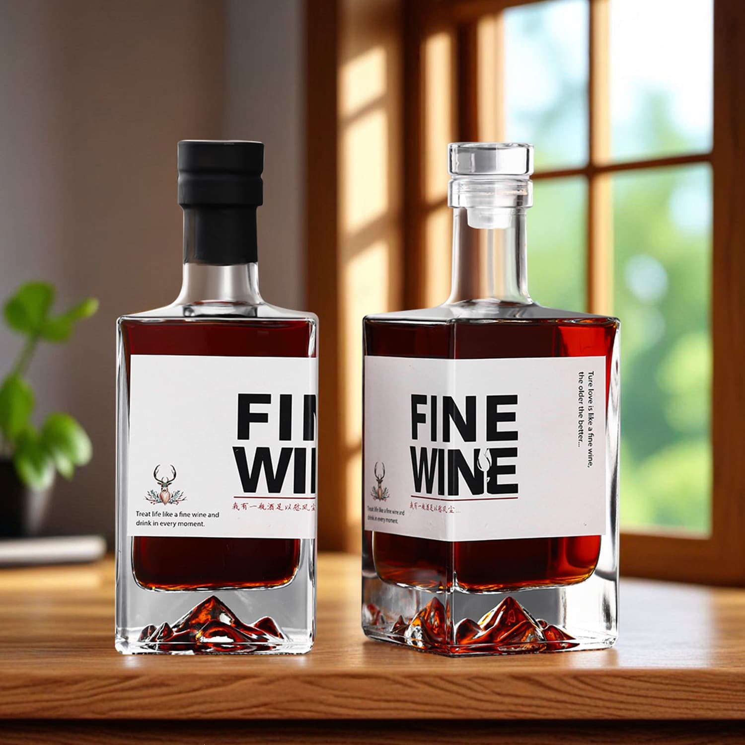 Spot crystal white material mountain bottom square glass wine bottle 500ml fruit wine bottle white wine bottle empty bottle one pound sealed wine bottle