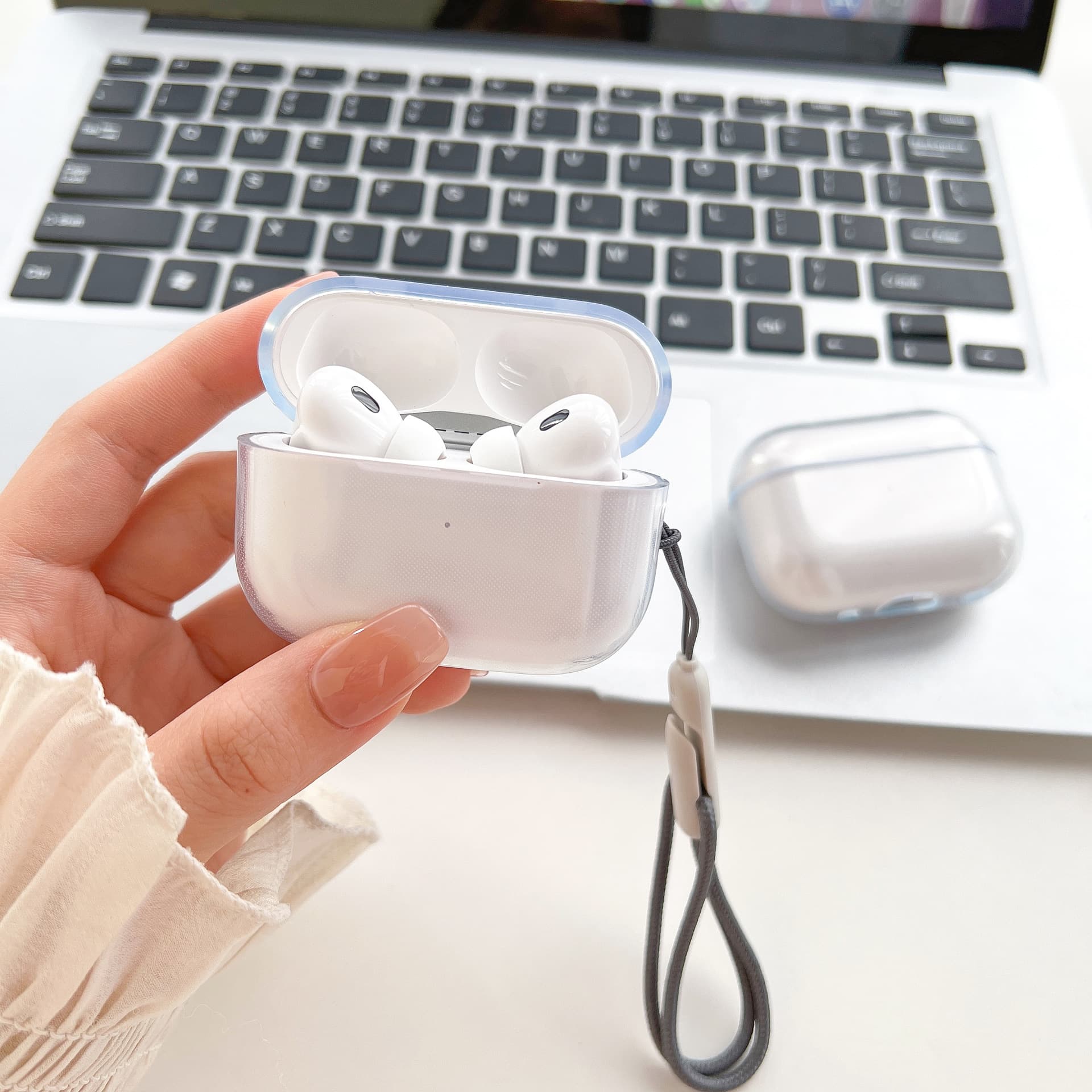 AirPods Pro 2 Case Earphone Case Compatible with Apple AirPods 5th Generation Transparent TPU Earphone Case with Lanyard