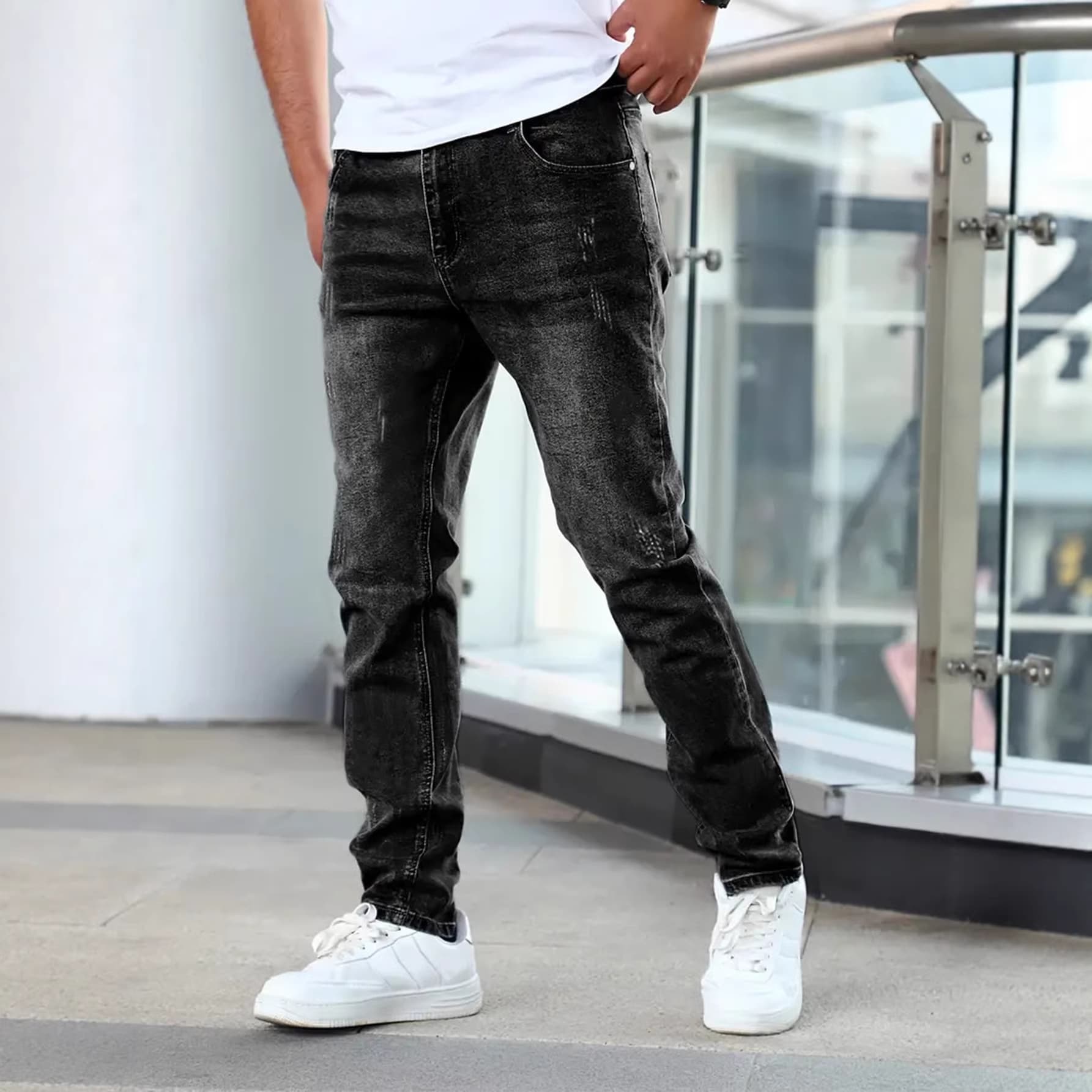 Men's Stretch Denim Jeans Slim Fit Casual Long Pants Skinny Trousers