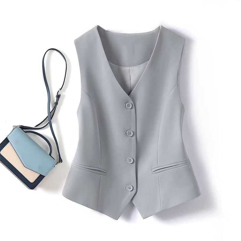 Women's Suit Vest 2025 Spring & Fall New Slim Layered Outerwear Gray Short Vest