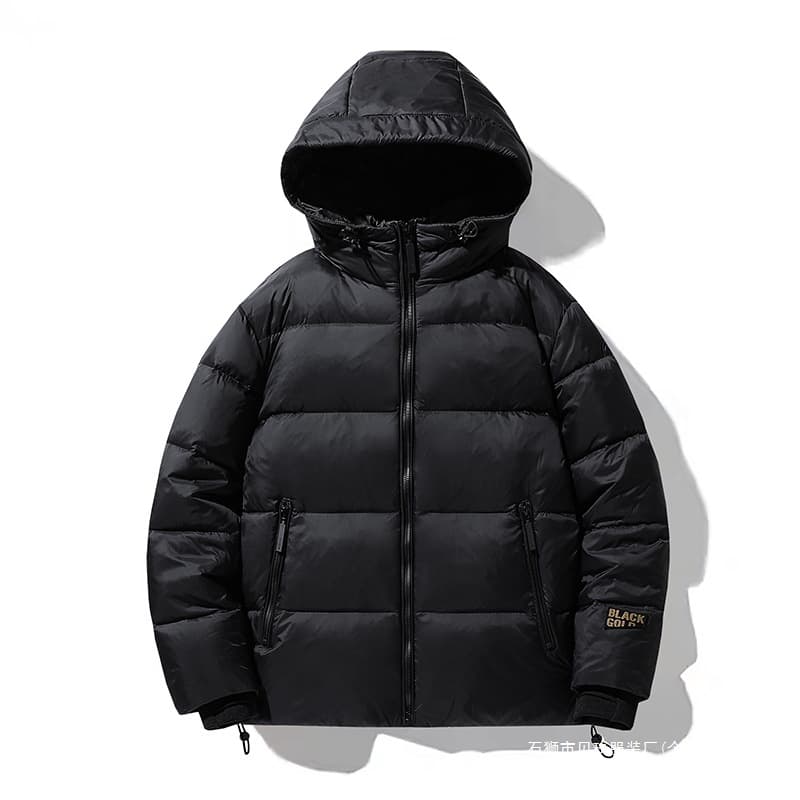 Cross-border 25-year-old new running volume black gold short down jacket for men and women short winter popular couple wear black gold hooded