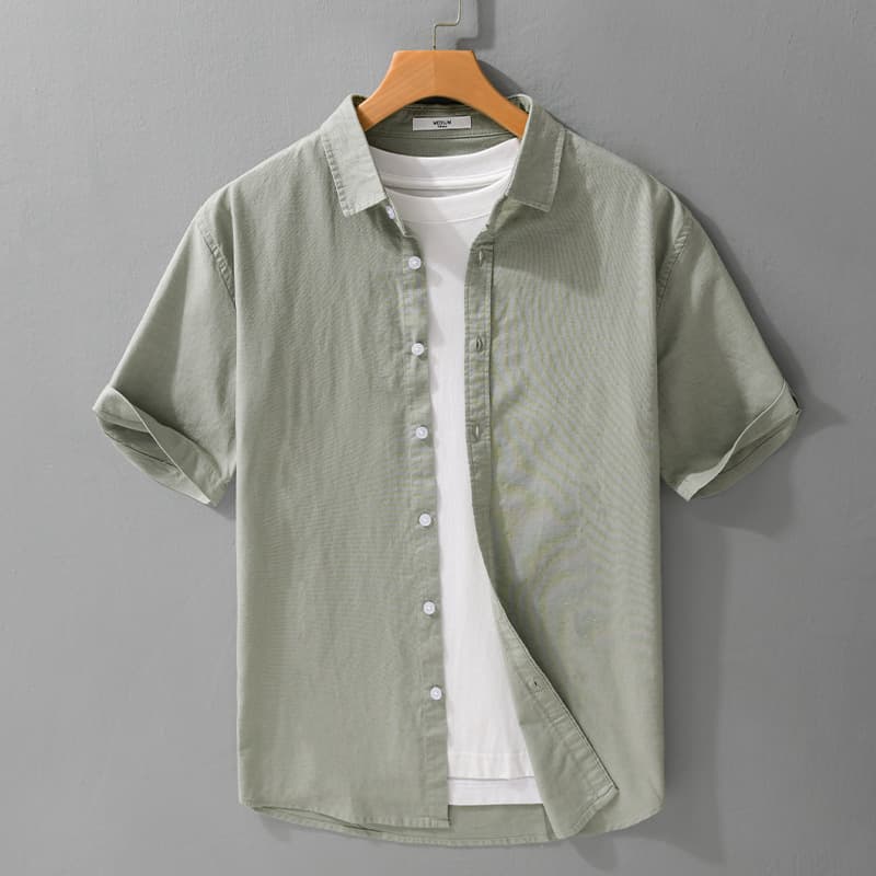 Men's Summer Cotton Linen Short Sleeve Shirt Turn-down Collar Casual Youth Simple Breathable Versatile Linen Shirt 301