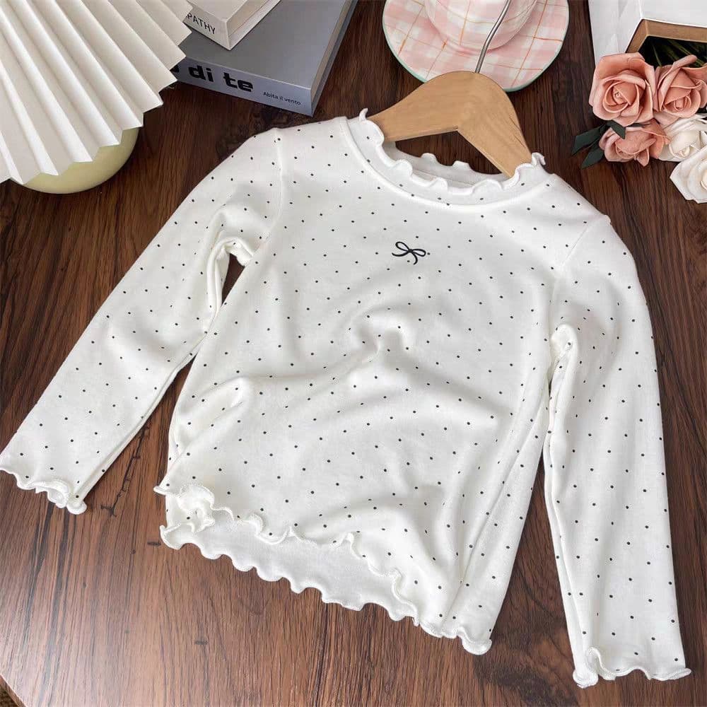 Girls' Polka Dot Long Sleeve T-Shirt, Stylish Princess Pullover Top, Baby 2025 Autumn Base Layer Versatile T-Shirt