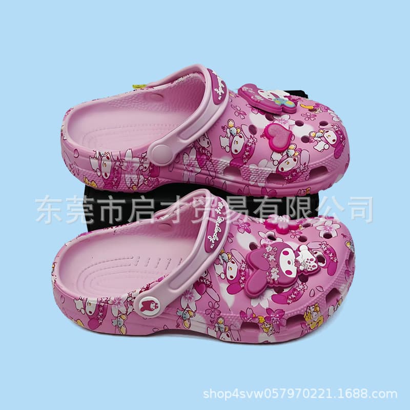 New cross-style My Melody/Pokémon/Winnie the Pooh shoes with floral patterns. Children's non-slip perforated sandals for girls.
