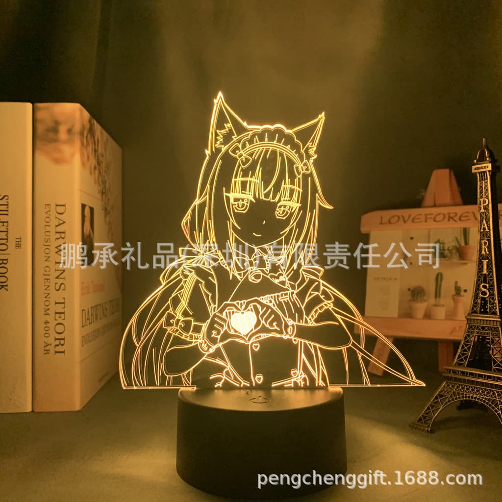 Cat Girl Paradise NEKOPARA Acrylic 3D Night Light Colorful Touch Remote Control USB Battery