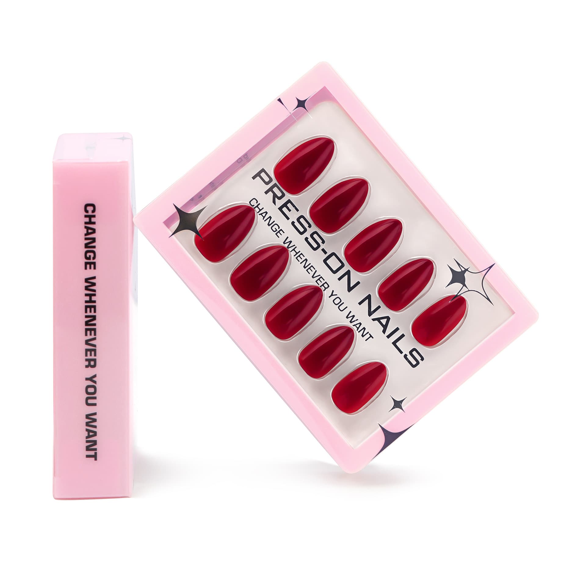 Bordeaux Red Press-On Nails Short Almond Reusable False Nails High-End European American Hot Sale Gel Manicure