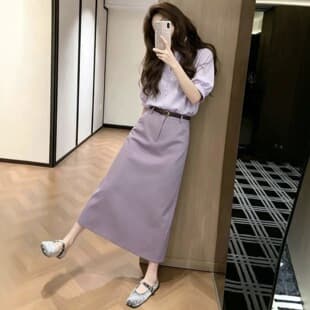 Office Minimalist Style Purple Blouse High Waist Skirt Two-Piece Set Women's Summer European Fit Slim Age-Defying Fashion Set