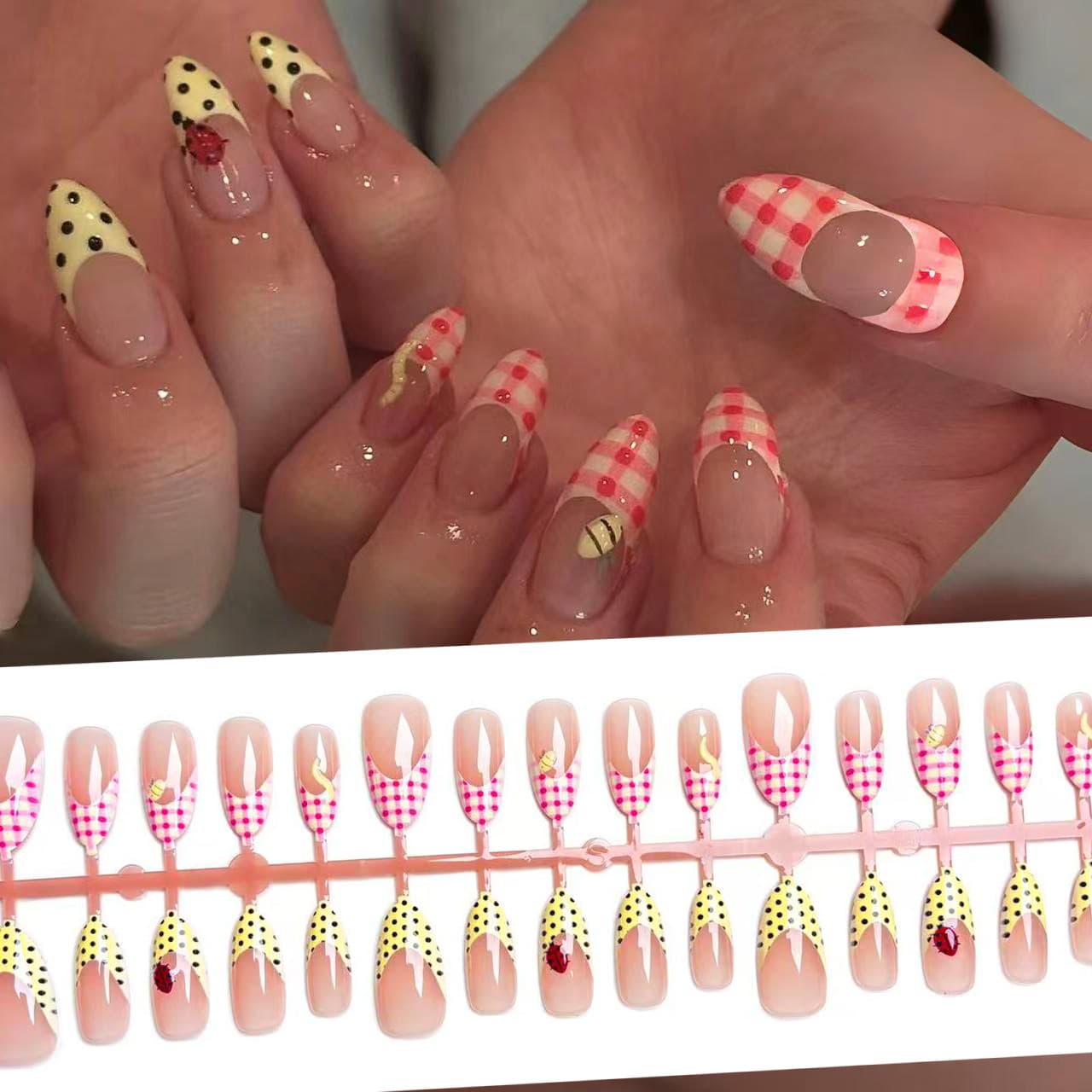 Cross-border Foreign Trade Hot-selling French Polka Dot Plaid Wearable Nails Wholesale ins Cute Childlike Nail Stickers nails