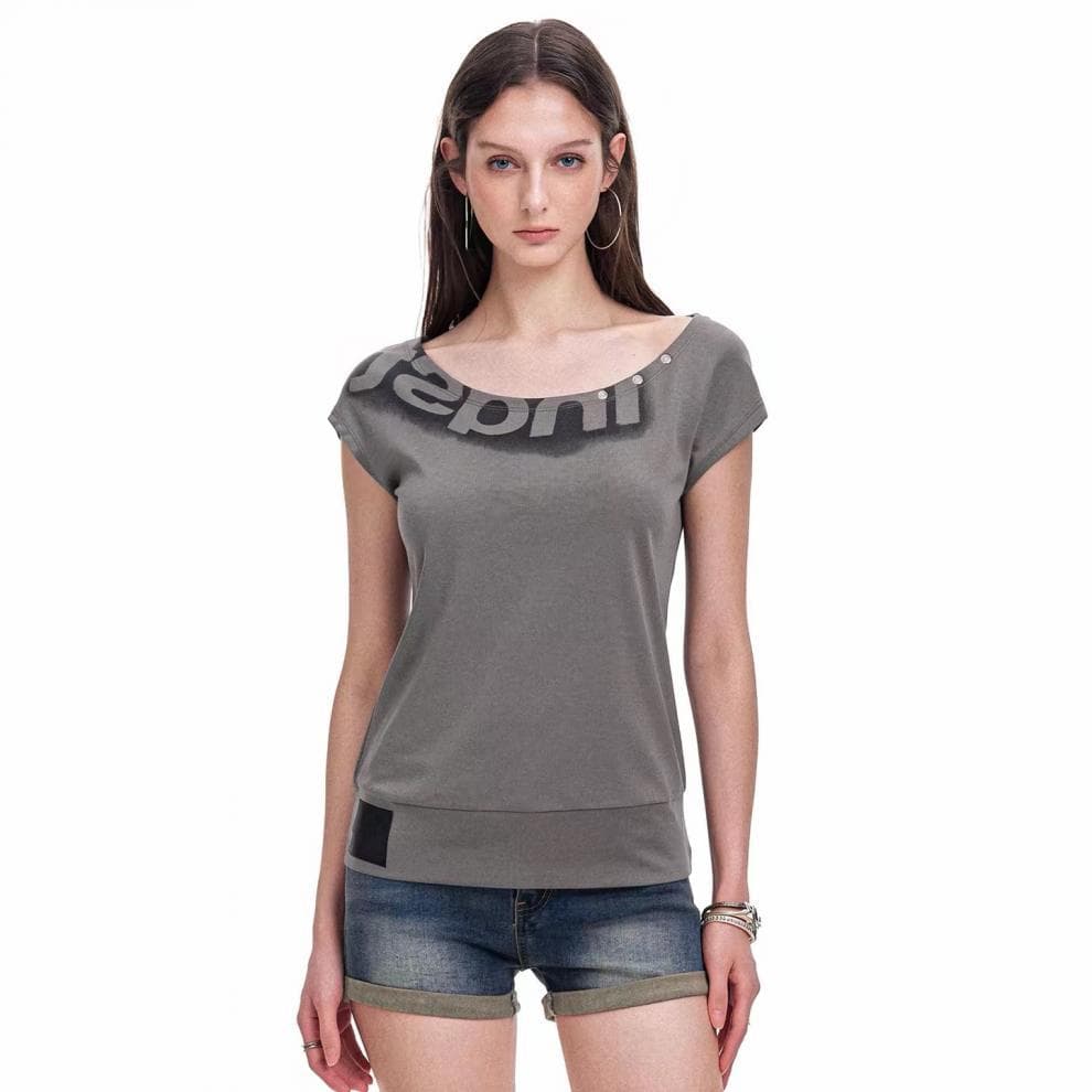 123Start Large Round Neck Off-Shoulder Two-Way Short Sleeve T-Shirt Women Slim Fit Korean Style Hot Girl Top Summer Chaoyue Same Style