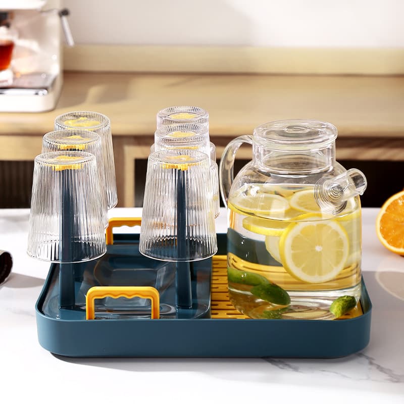 Modern Home Use Tea Cup Rack Coffee Cup Holder Drainage Tray Desktop Storage Organizer PP Plastic Simple Style Utility Shelf