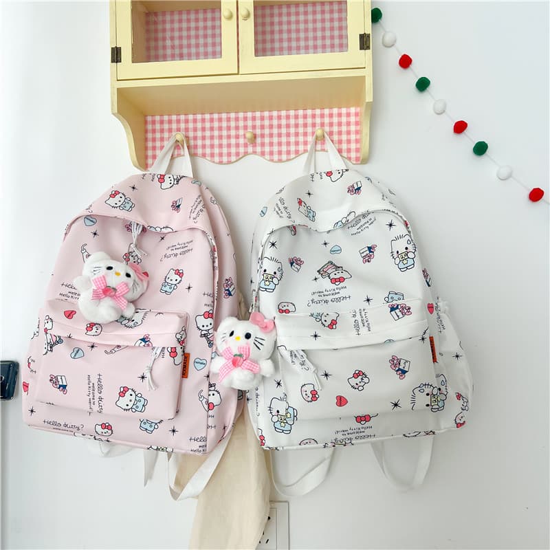 Printed graffiti student girl backpack waterproof backpack Sanrio kt cat niche versatile school bag Korean girl