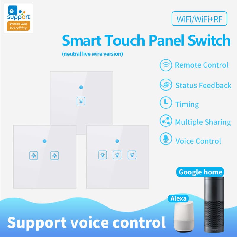 EU Smart Home eWeLink Touch Switch with RF, Neutral Wire Panel 90-250V, Smart Voice Control