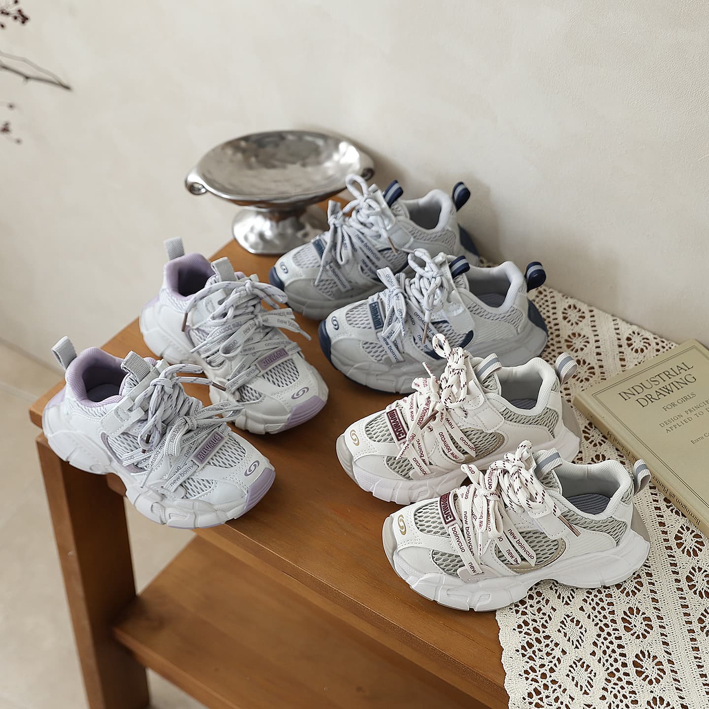 2026 Autumn New Children's Sports Shoes Boys' Casual Shoes Girls' Mesh Breathable Dad Shoes Soft Sole Running Shoes