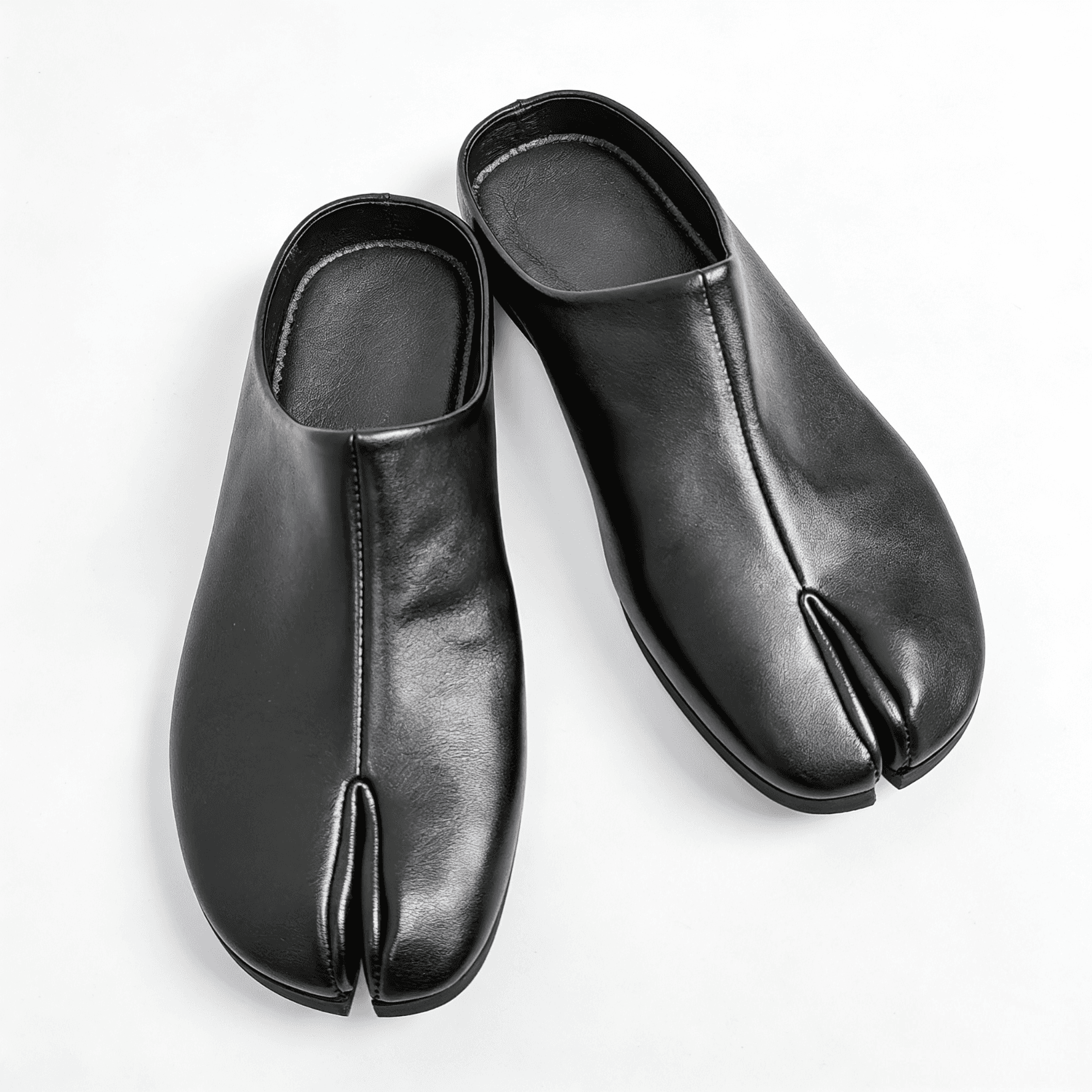 Muji-style split-toe mule shoes, pig trotter slippers, soft sole, soft bread toe, leather casual half-slippers