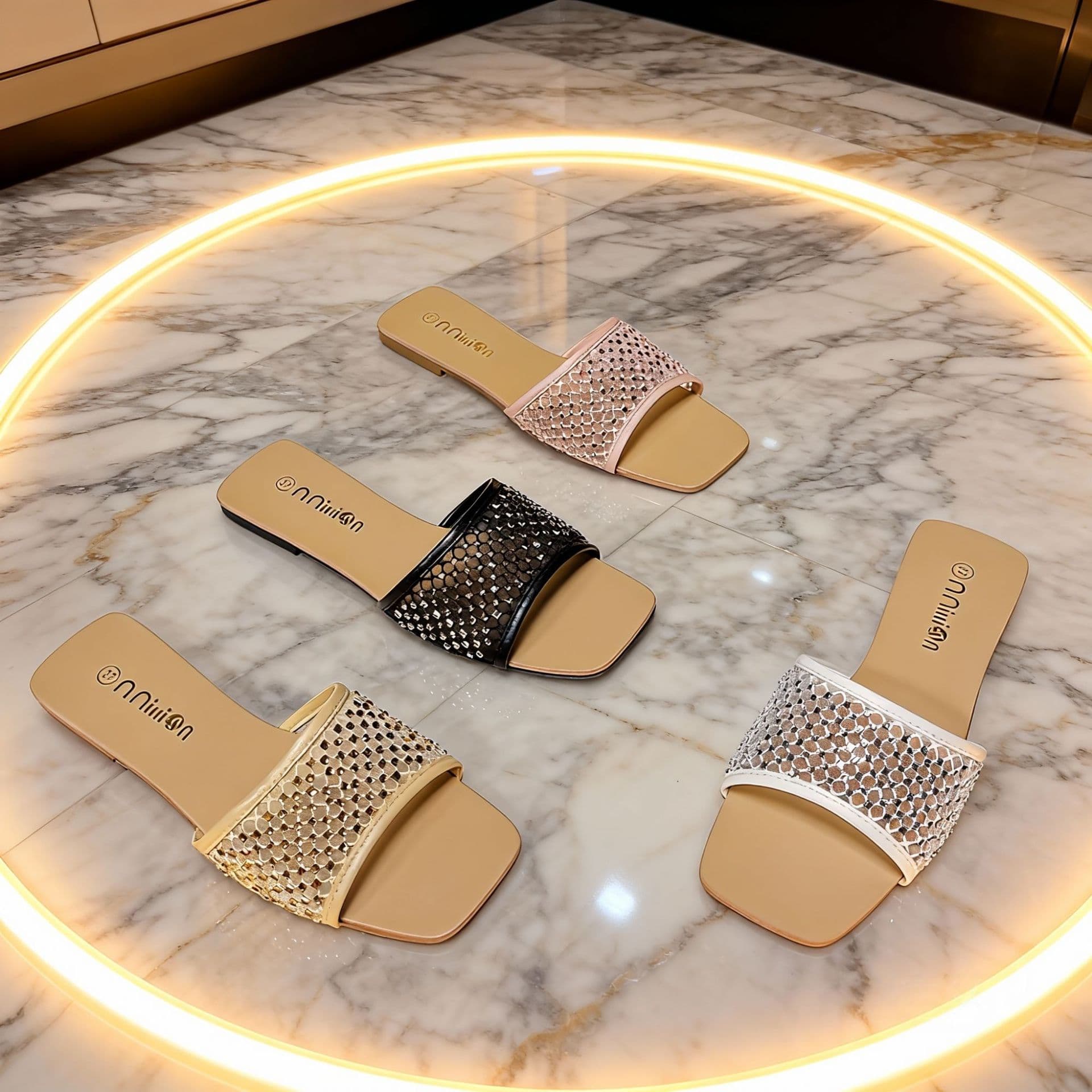 2026 Summer New Flat One-Strap Slide Sandals for Women Fashion Mesh Slides Cross-Border Women's Slippers