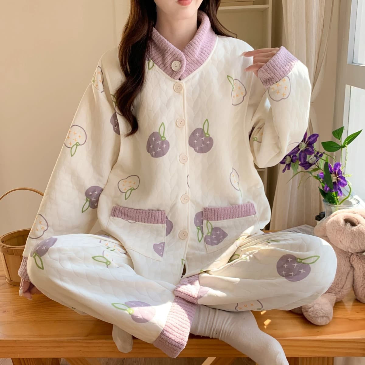 2025 Women's Autumn/Winter November Thickened Quilted Maternity Pajamas Air Layer Plus Size Home Wear Set December