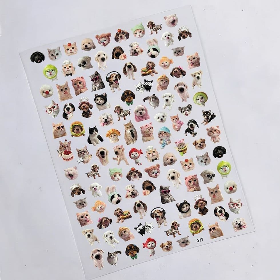 Vintage Ins Nail Art Transfer Stickers Lily Flower Relax Bear Blythe Doll Cat Dog Transfer Stickers Viral Hot Style