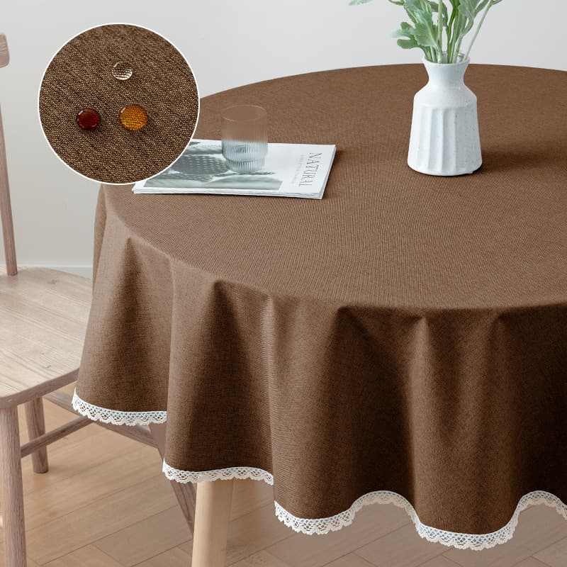 Waterproof Oil-resistant round Tablecloth Cotton Linen Style Restaurant Hotel Dining Table Decorative Cloth Dust-proof Ins Wind