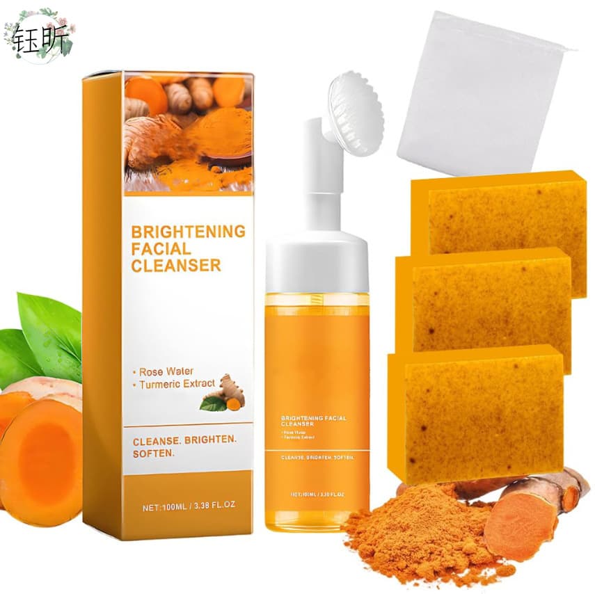 Cross-border Trade Turmeric Soap Mousse Facial Cleanser Deep Cleansing Exfoliating Lightening Acne Scars Soap