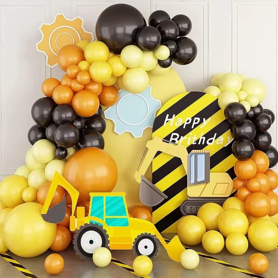 Balloon Garland Kit Orange Black Yellow Construction Theme Birthday Party Latex Balloon Arch Kids Graduation Party